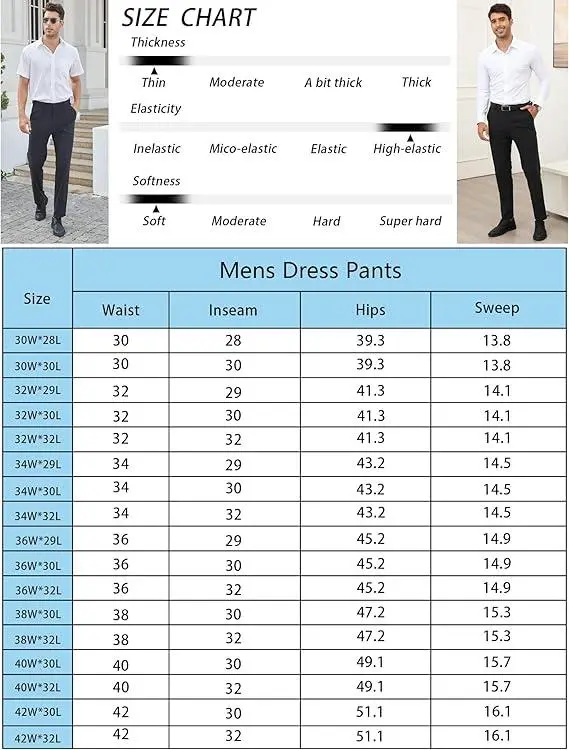 Men's No-Iron Stretch Dress Pants | Expandable Waist Flat Front Golf Pants for Business & Casual Wear