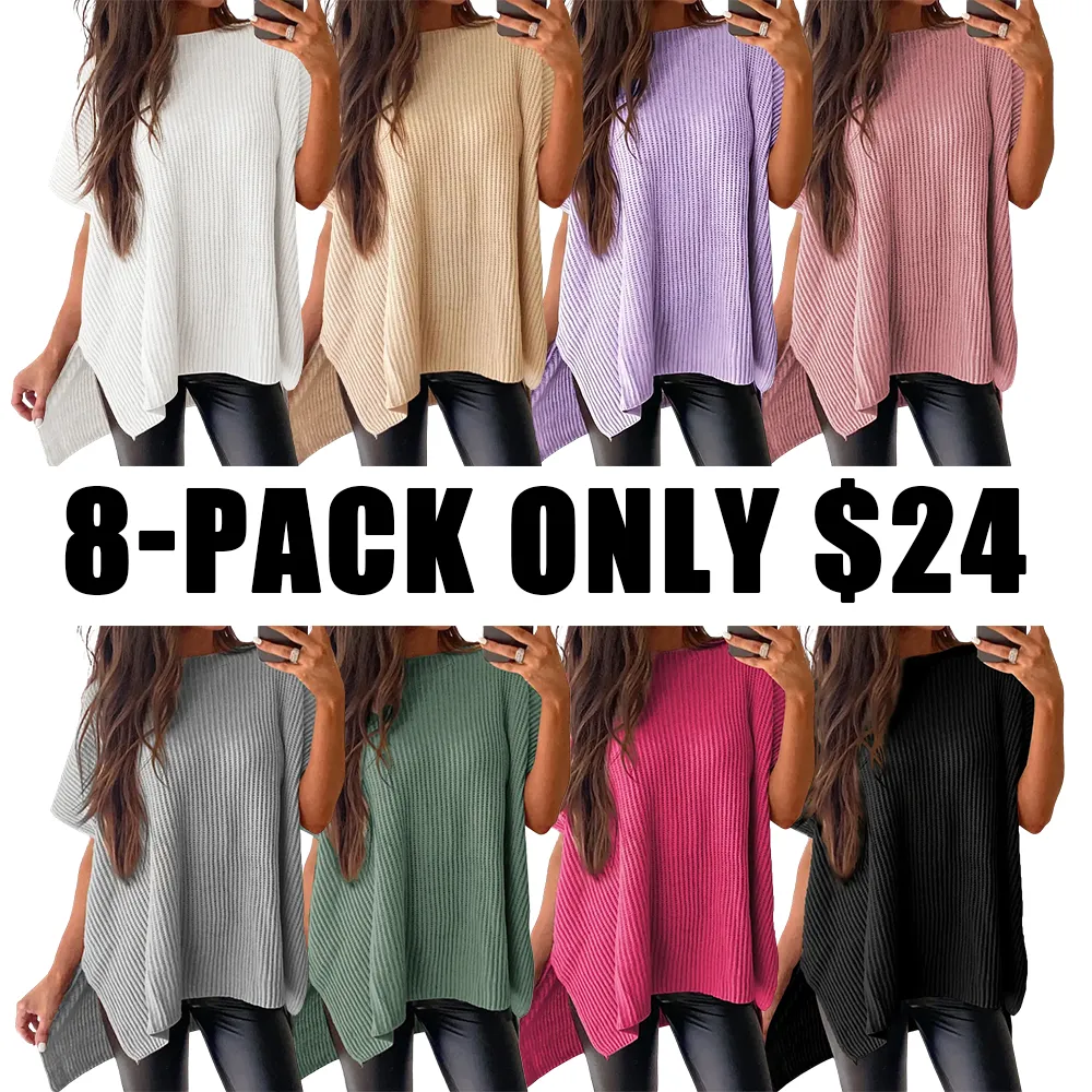 🔥Hot Sale💥 - Women's Round Neck Batwing Short Sleeve Loose Knit Top