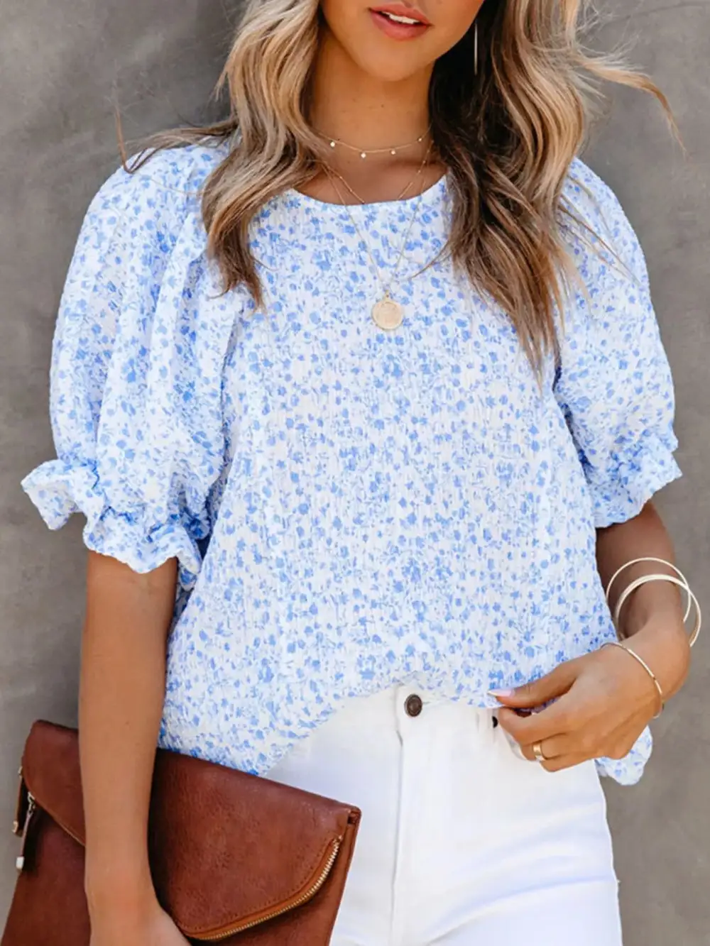 Floral Print Ruffle Sleeve Blouse Plus