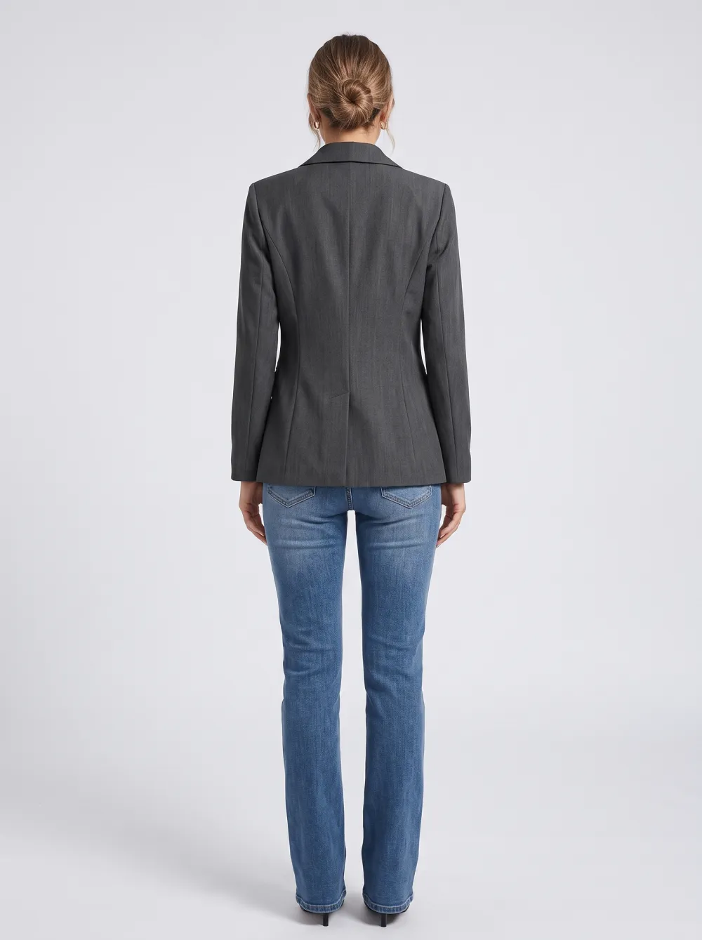 Women's Casual Business Charcoal Grey Double-Breasted Blazer Jacket
