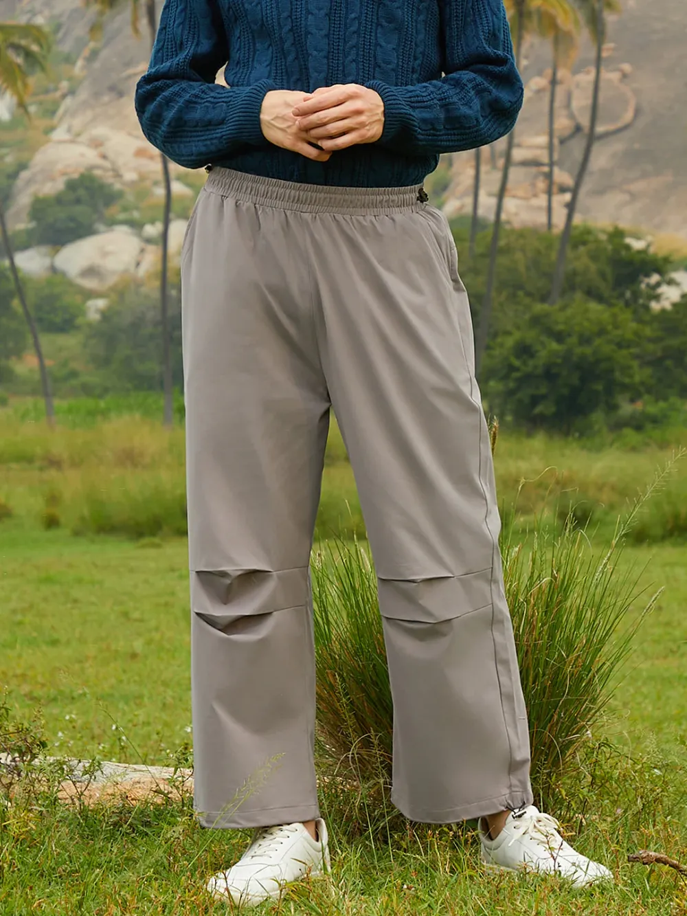 Beige Elasticated Waist Relaxed Trousers