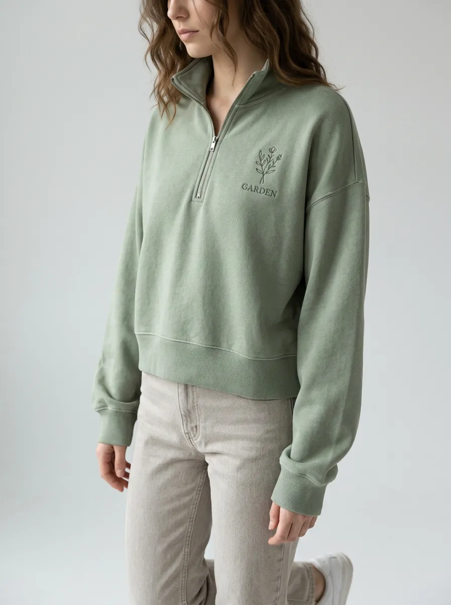 Women's Garden Lover Botanical Plant Printed Quarter Zip Hoodie