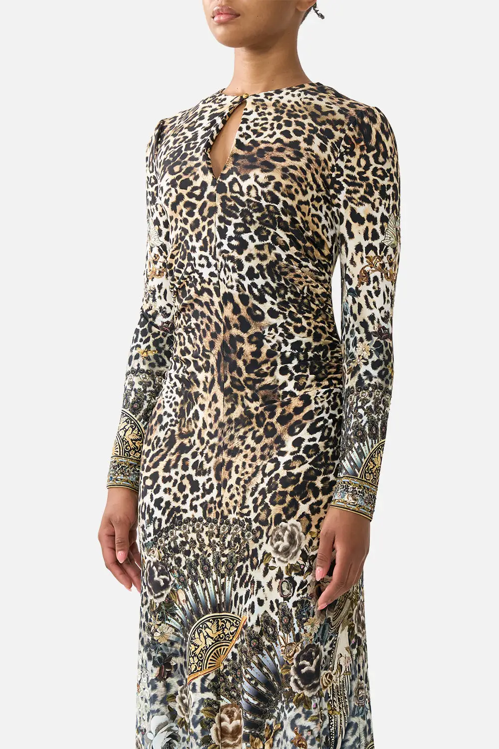 Printed Gathered Jersey Long Dress