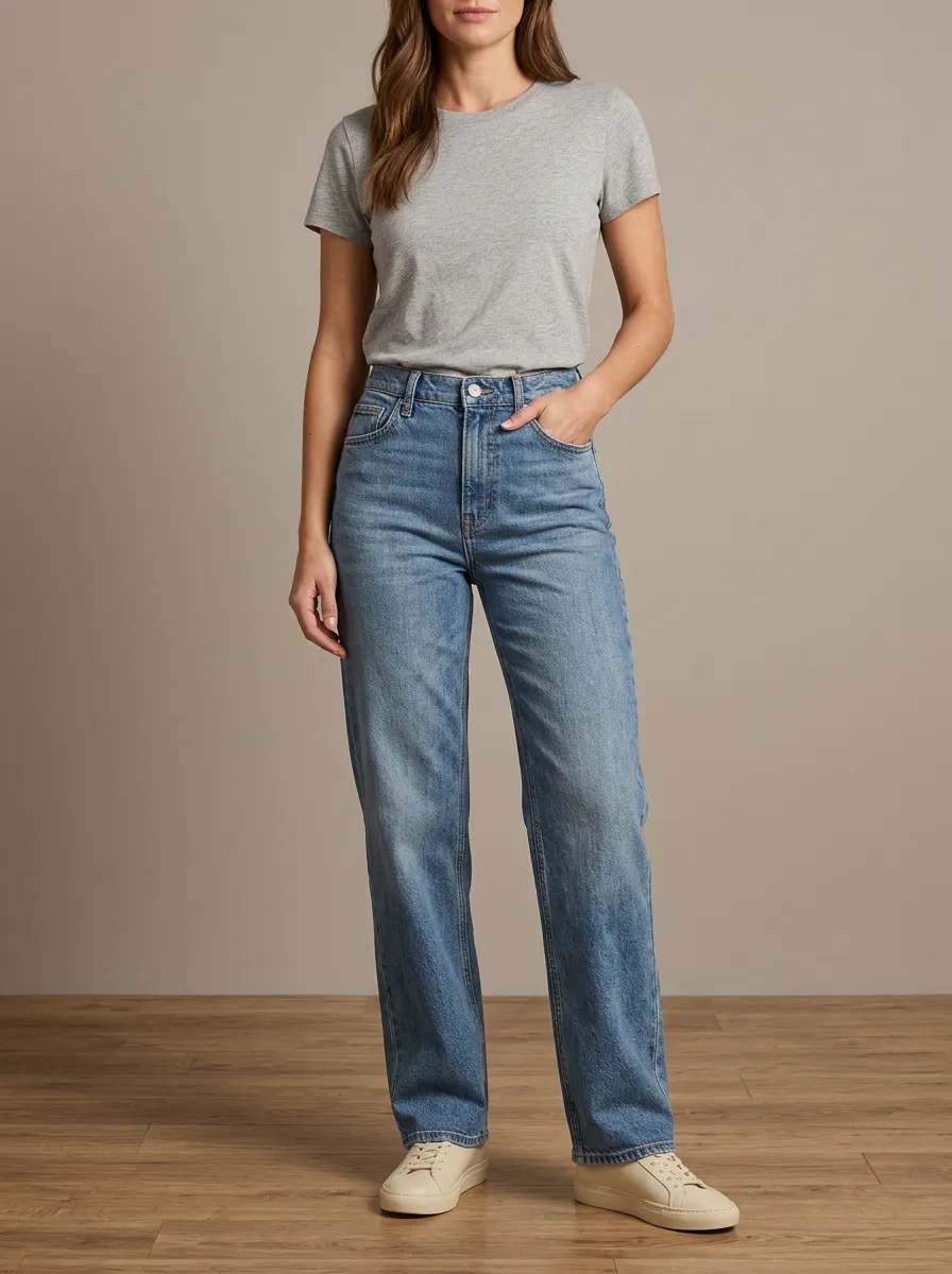 Low-Key High-Rise Straight-Leg Denim Jeans