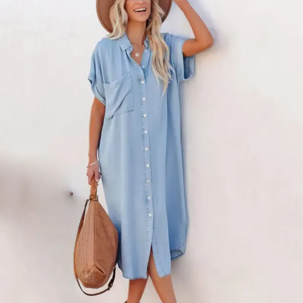 ⏰Hot Sale-Women's Loose-Fit Mid-Length Denim Shirt Dress🔥8-Pack - All Colors Included