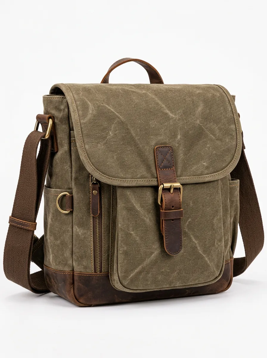 Men's Practical Waxed Canvas Crossbody Bag