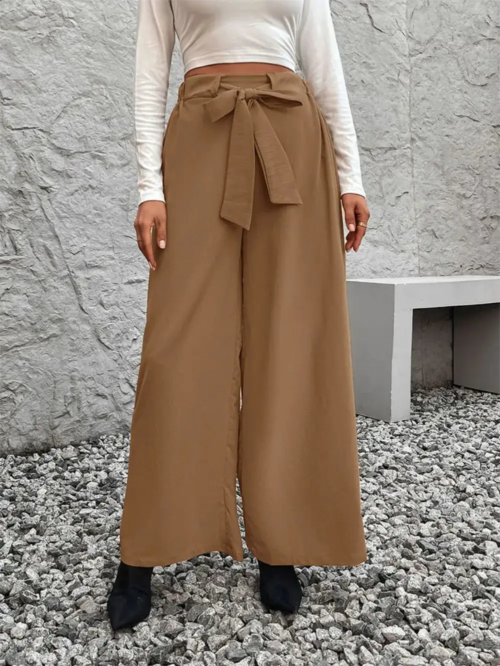 Gathered Tie Waist Tie Detail Pants