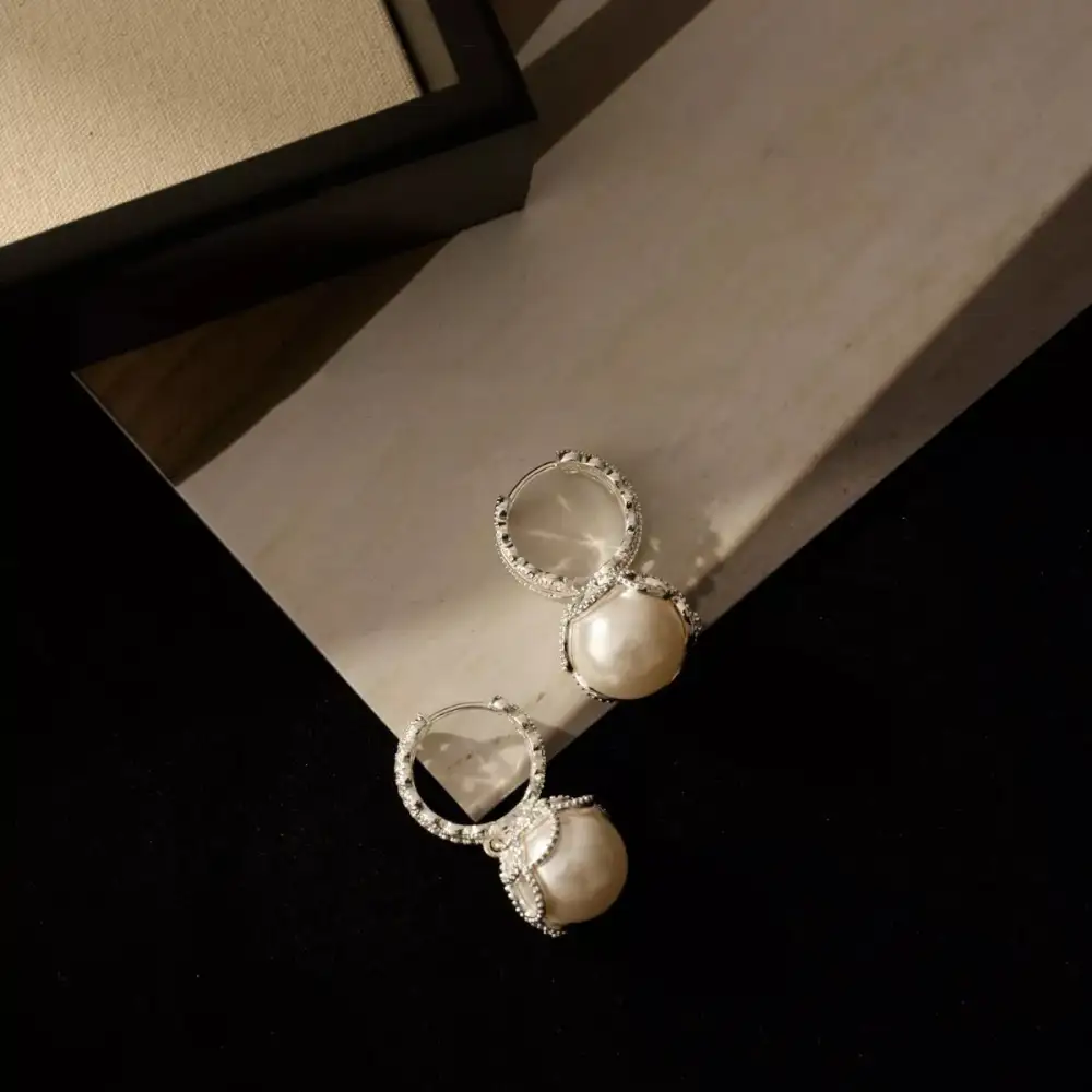 Pearl Hoop Earrings with Zircon Accents