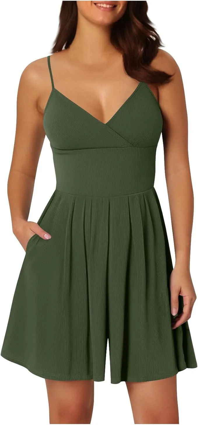 Women's Solid-Color Knit Backless Wrap-Style Slim-Fit Camisole Romper