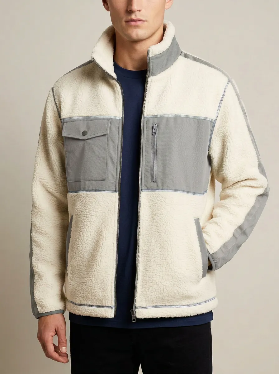 Colorblock Sherpa Fleece Jacket