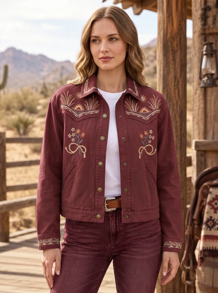 Women's Modern Western Cowgirl Floral Embroidery Floral Embroidered Jacket