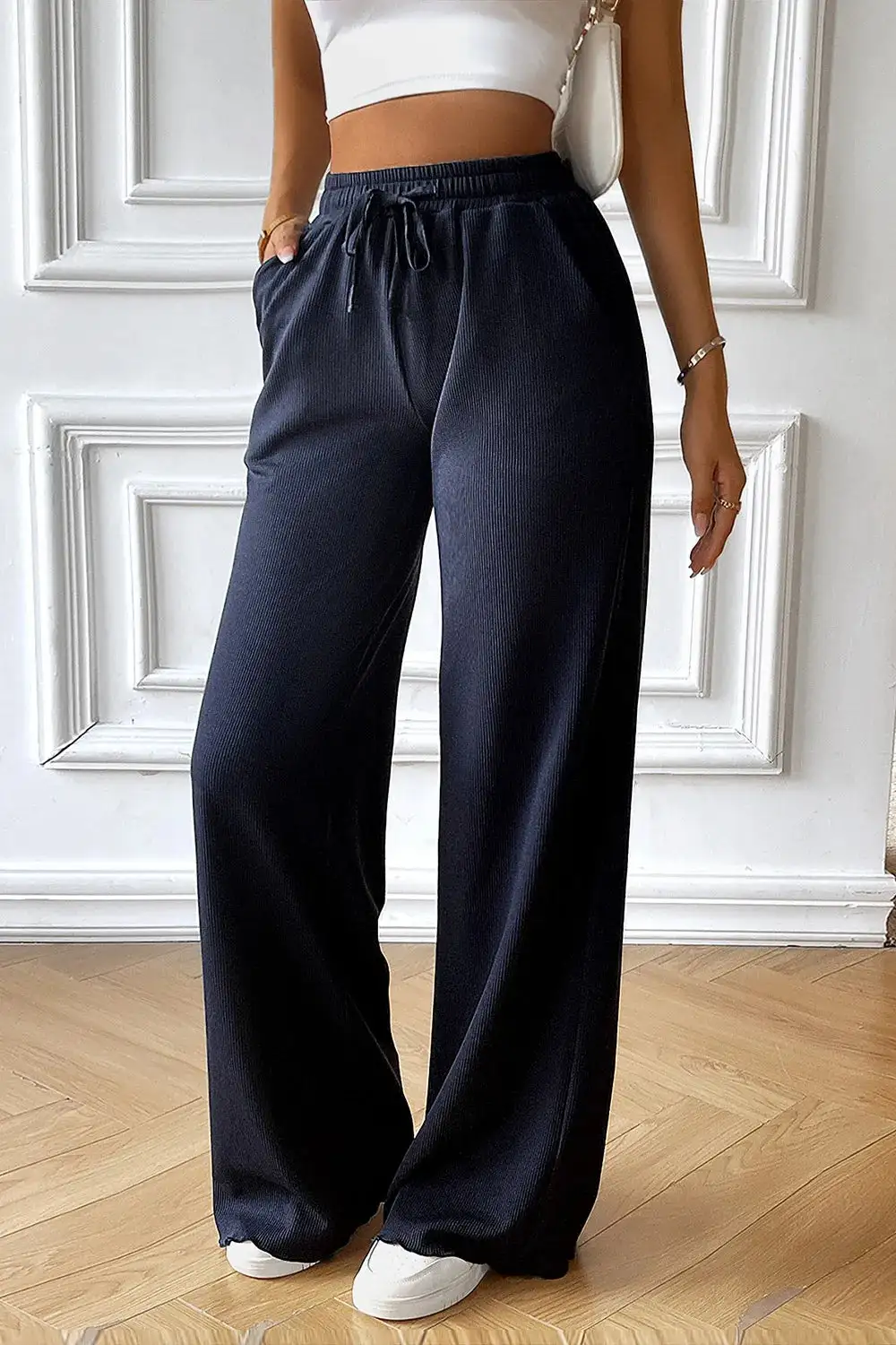 Casual Wide Leg Drawstring Pants