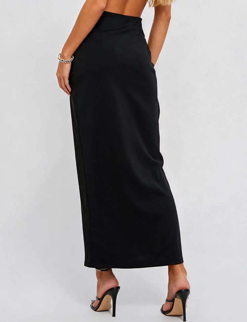 Metal Buckle Split Hip Wrap Midi Skirt