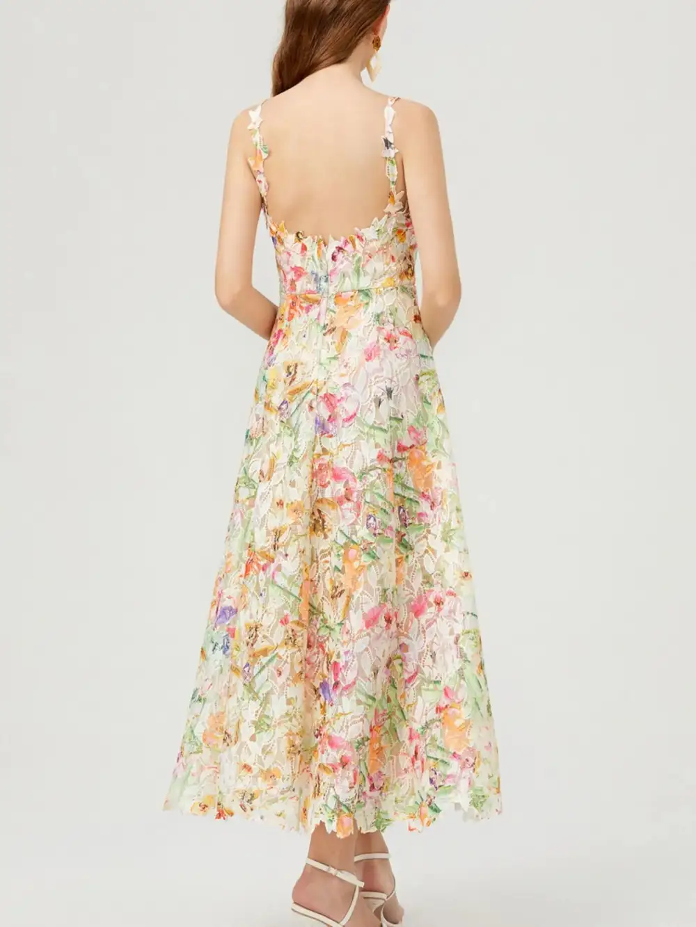 Floral Lace V Neck Midi Dress