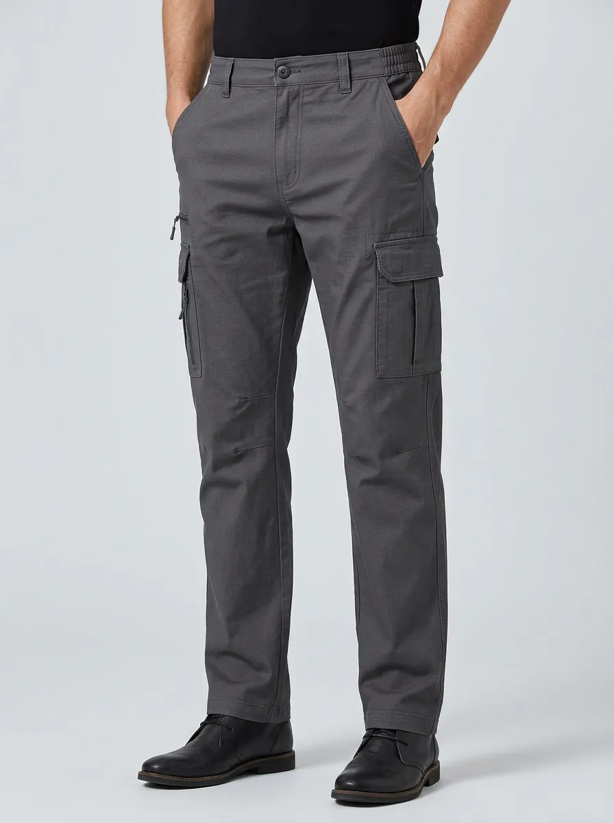 Men's Casual Outdoor Multi-Pocket Grey Cargo Pants