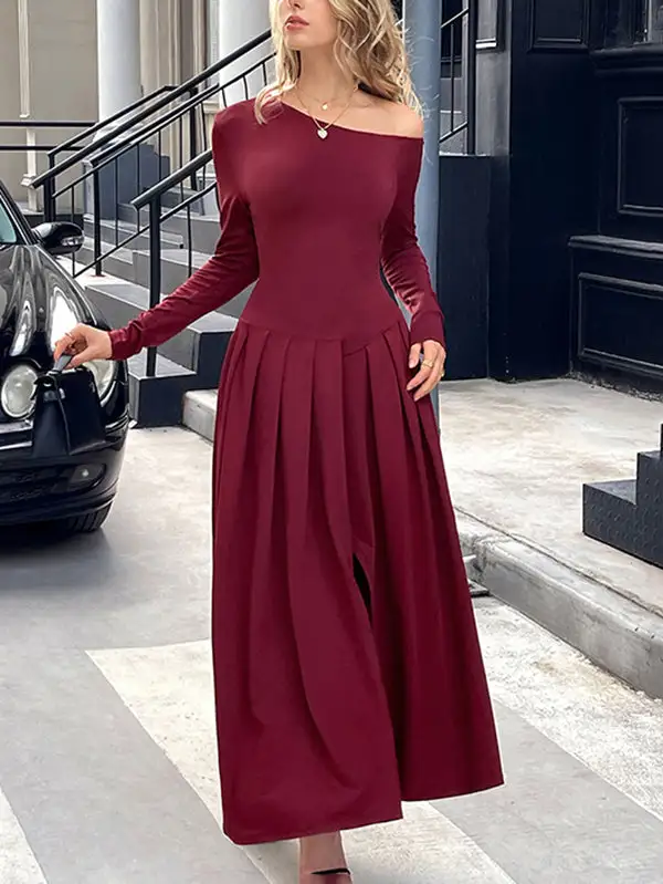 High Pleated Long Maxi Dress