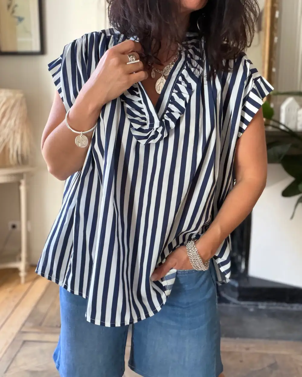 Cotton Striped Relaxed-Fit Blouse