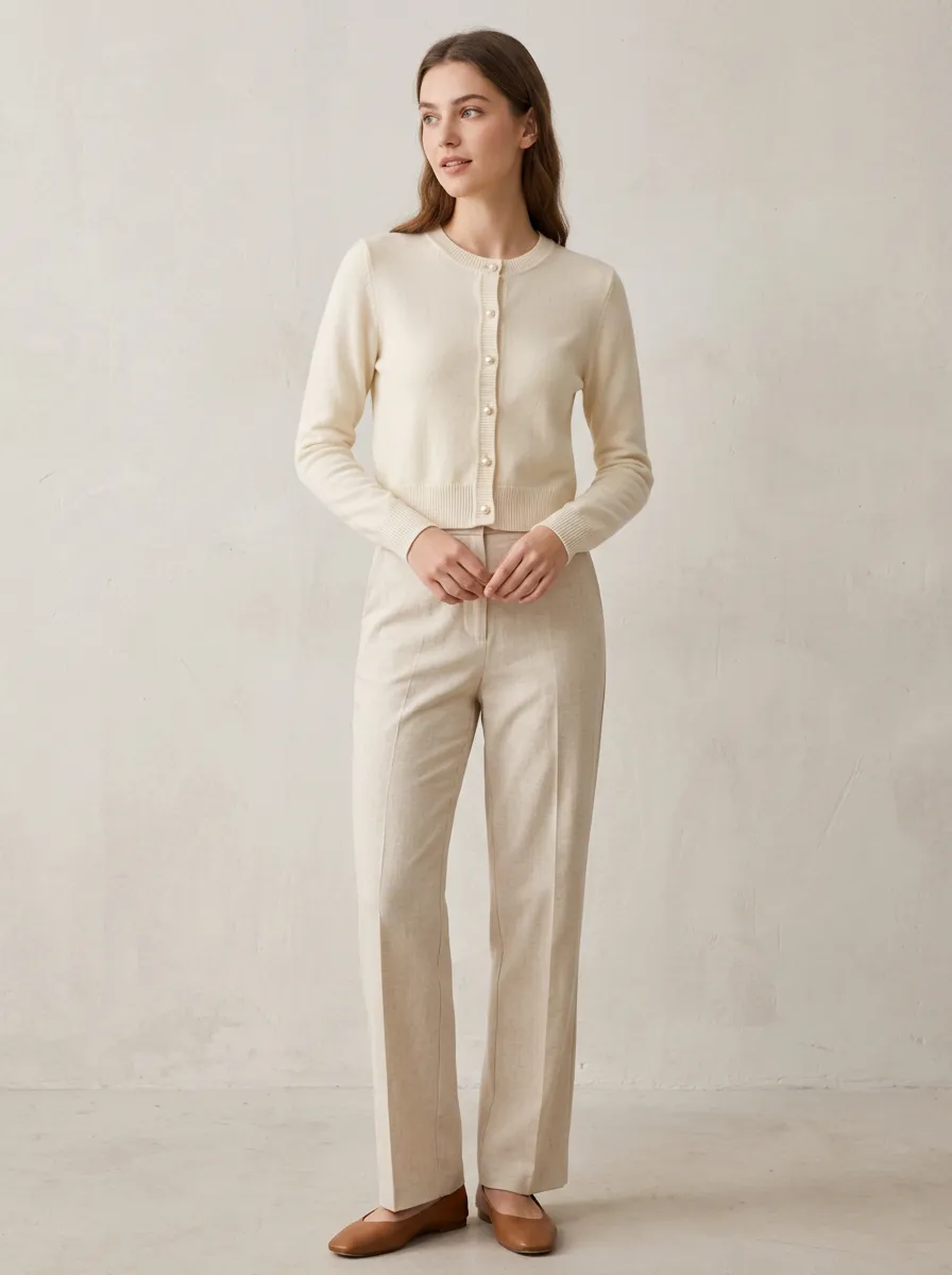 Women's Crew Neck Button-Down Cardigan