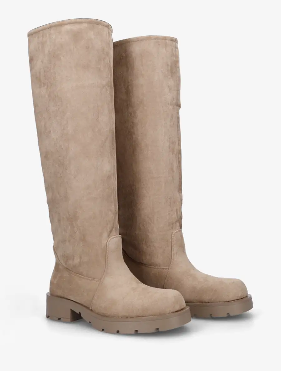 Classic Polished Block Heel Faux Suede Knee High Boots
