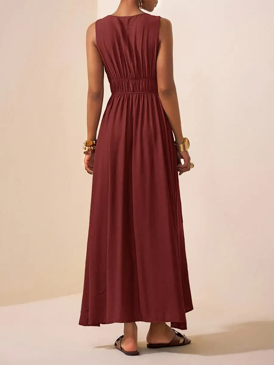 Spaghetti Pleated Neck Maxi Dress