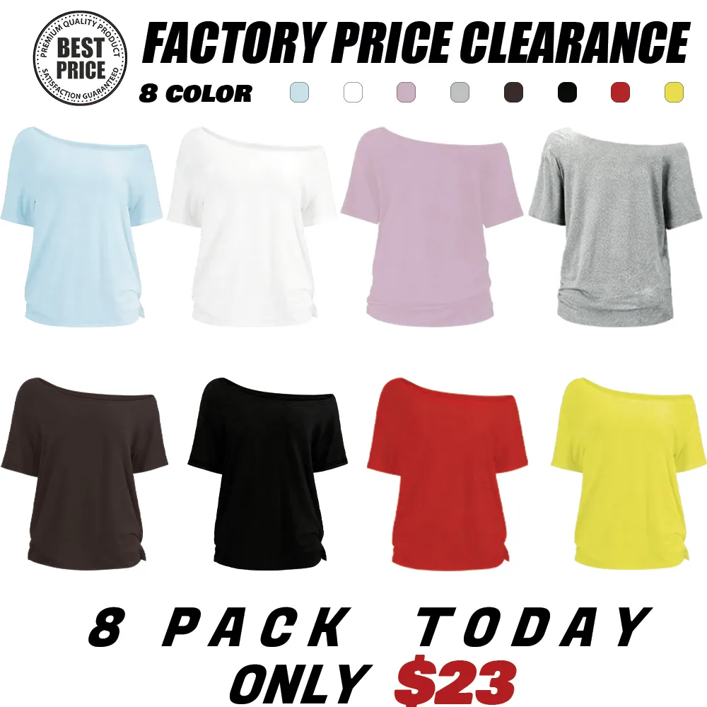 🔥 Women's Off-Shoulder Solid Color Tee | Casual Basic Short Sleeve T-Shirt