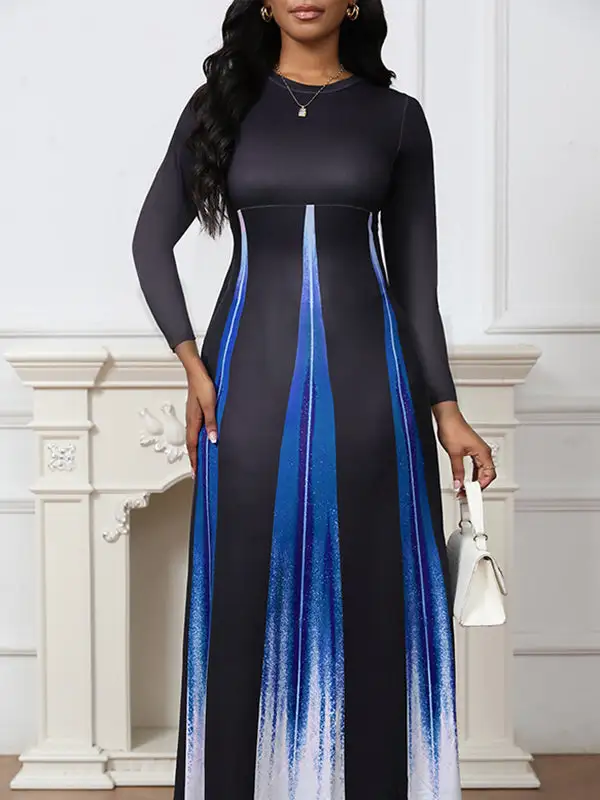 Gradient Printed Neck Maxi Dress