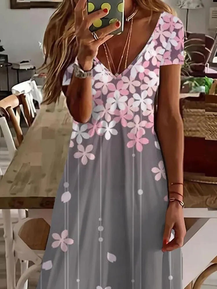 Women's Dresses Floral Print V-Neck Short Sleeve Dress