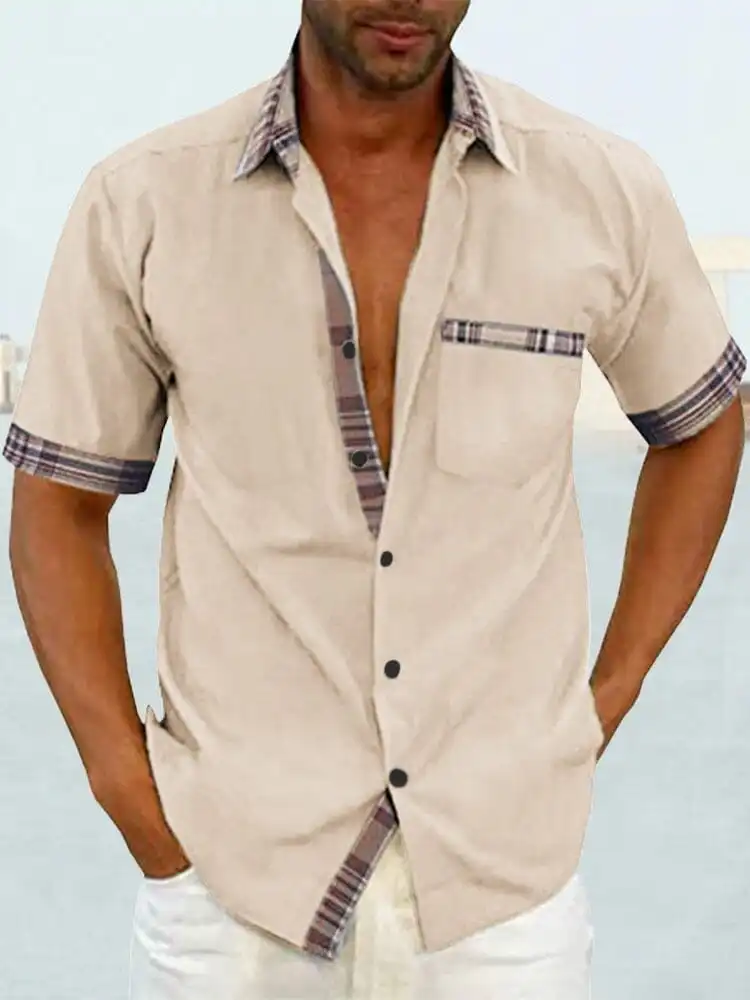 Casual Plaid Collar Linen Shirt