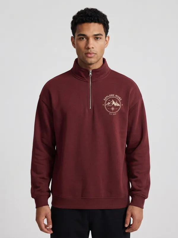 Men's Outdoor Explore Mountain Graphic Quarter-Zip-Neck Sweatshirt
