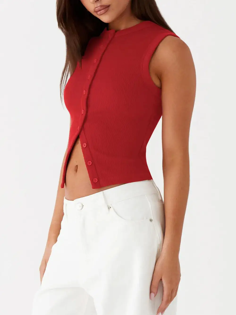 Button Up Round Neck Tank
