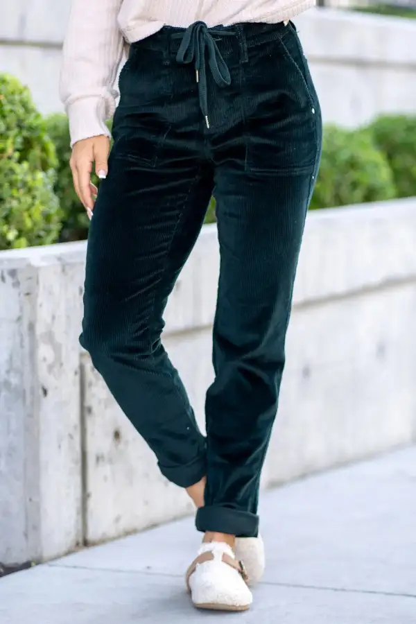 Drawstring Cotton Blend Easy Waist Casual Pants