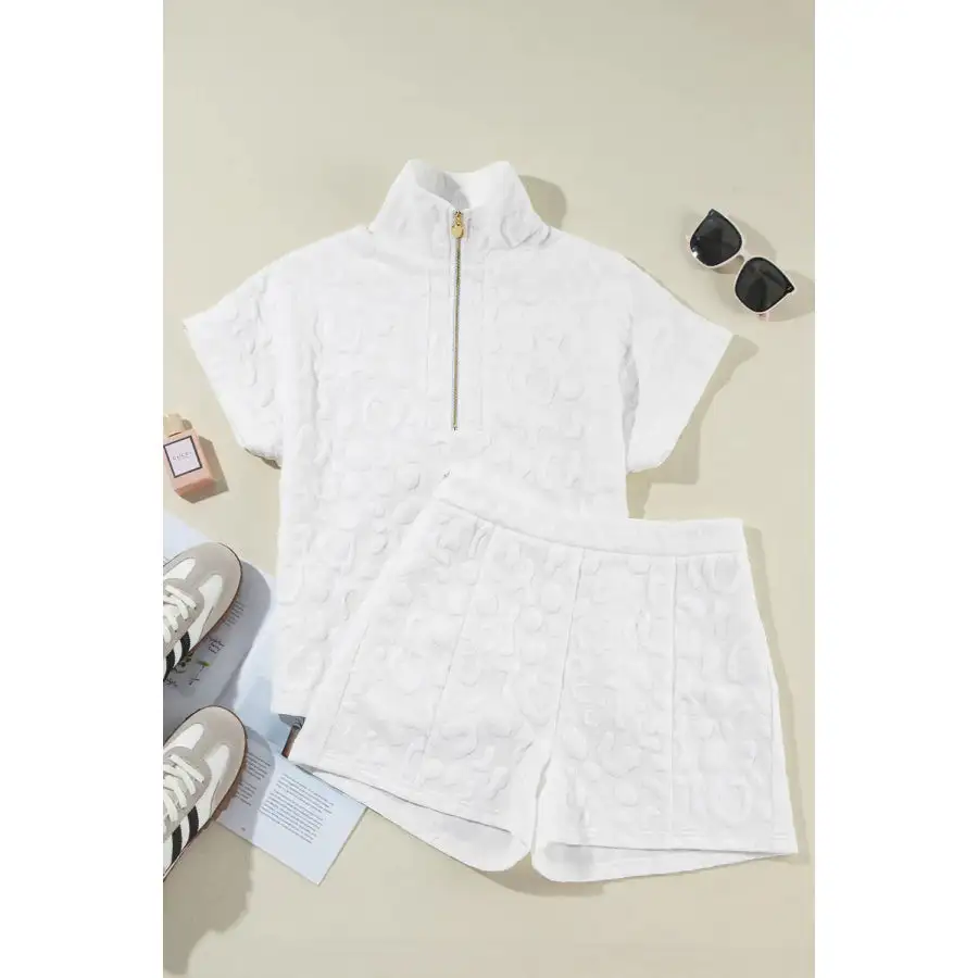 Half Zip Short Sleeve Top and Shorts Set