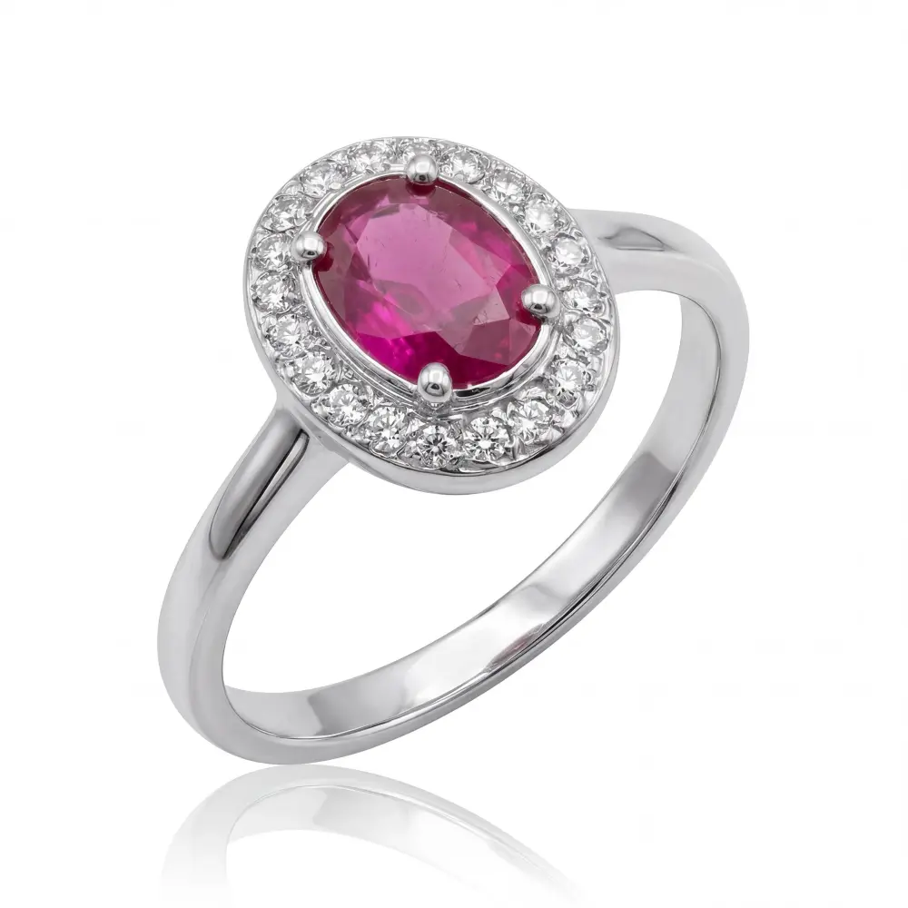 Simulated Ruby Oval Halo Ring