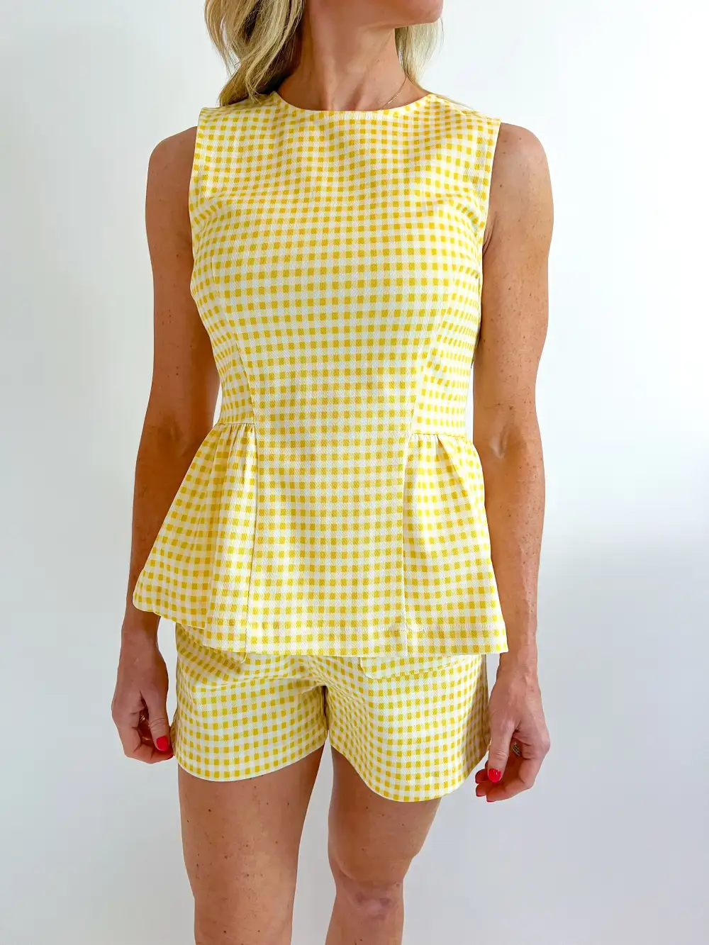 Gingham Peplum Top And Shorts Set