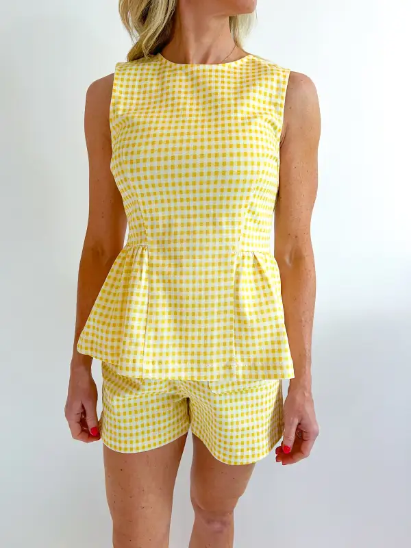 Gingham Peplum Top And Shorts Set