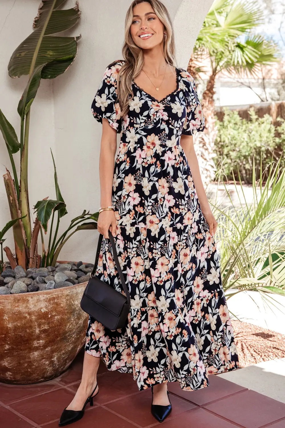 Floral Smocked Short Sleeve Maxi Dress