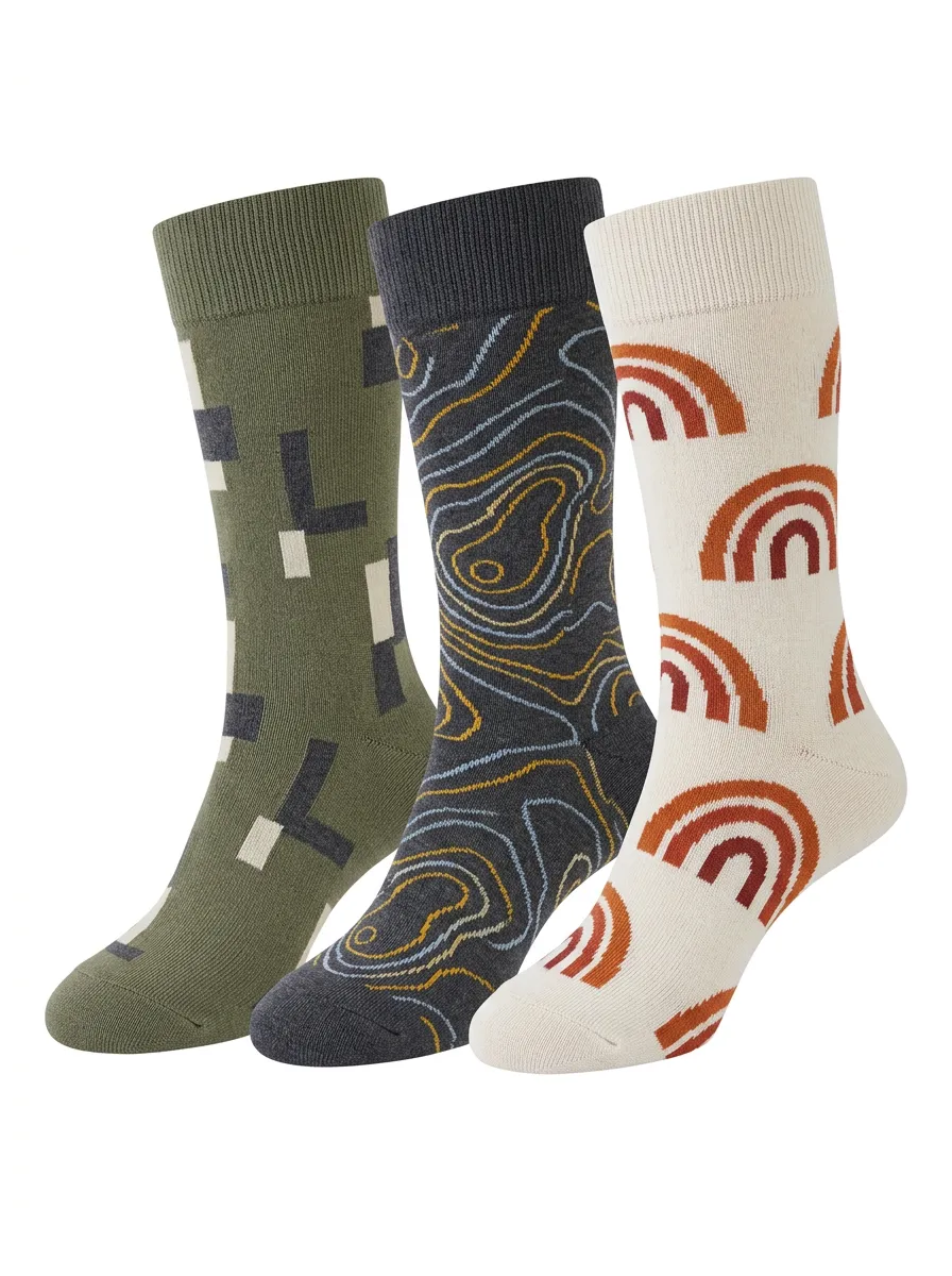 Men's Geometric Topographic Rainbow Print 3-Pack Socks