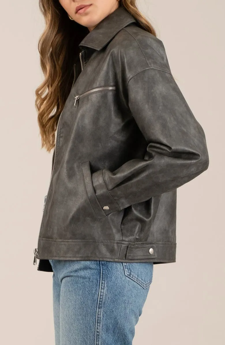 Faux Leather Bomber Jacket