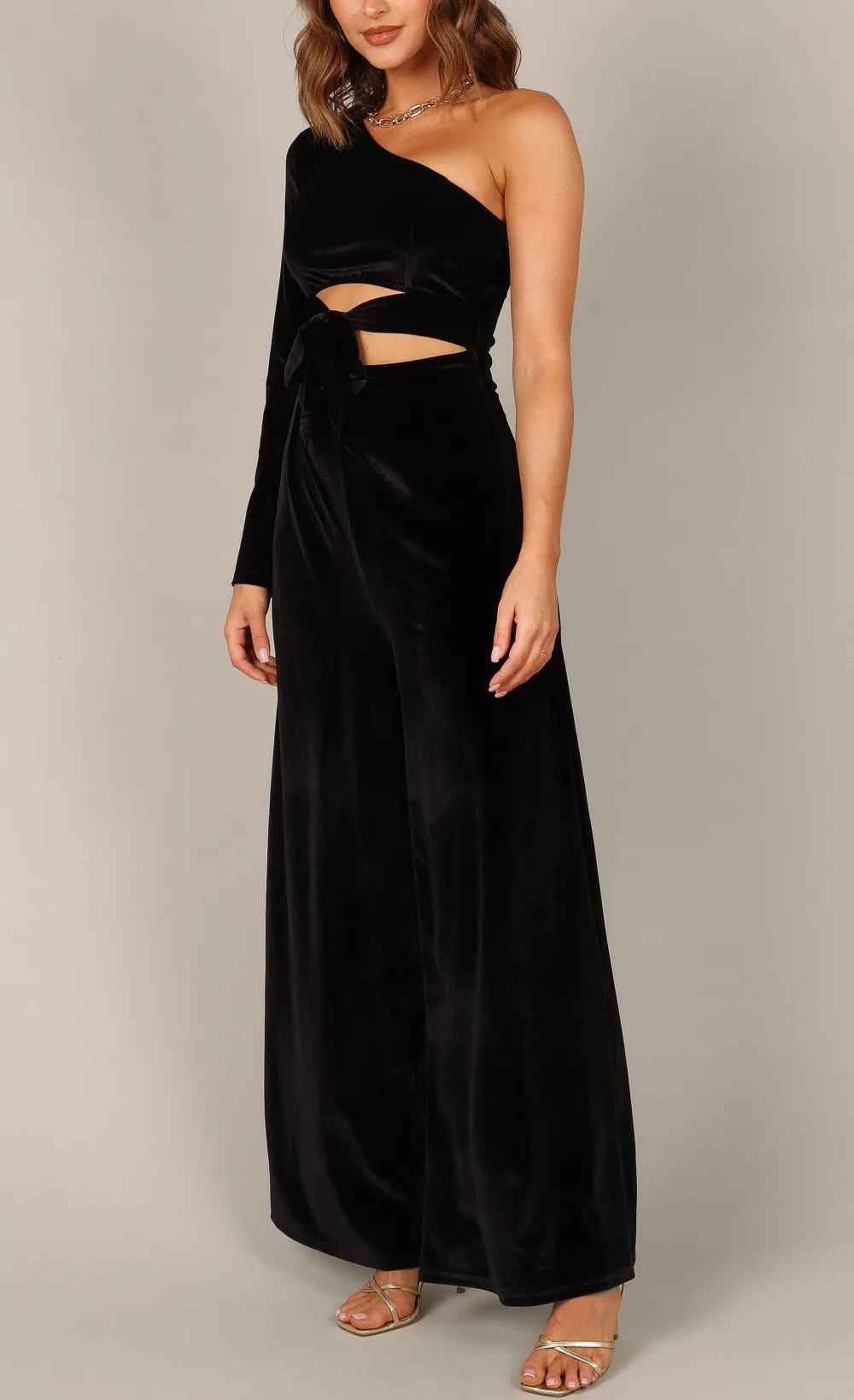 One-Shoulder Wide-Leg Long-Sleeve Jumpsuit