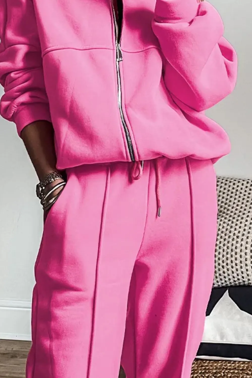 Refined Zip Up Long Sleeve Top And Pants Set