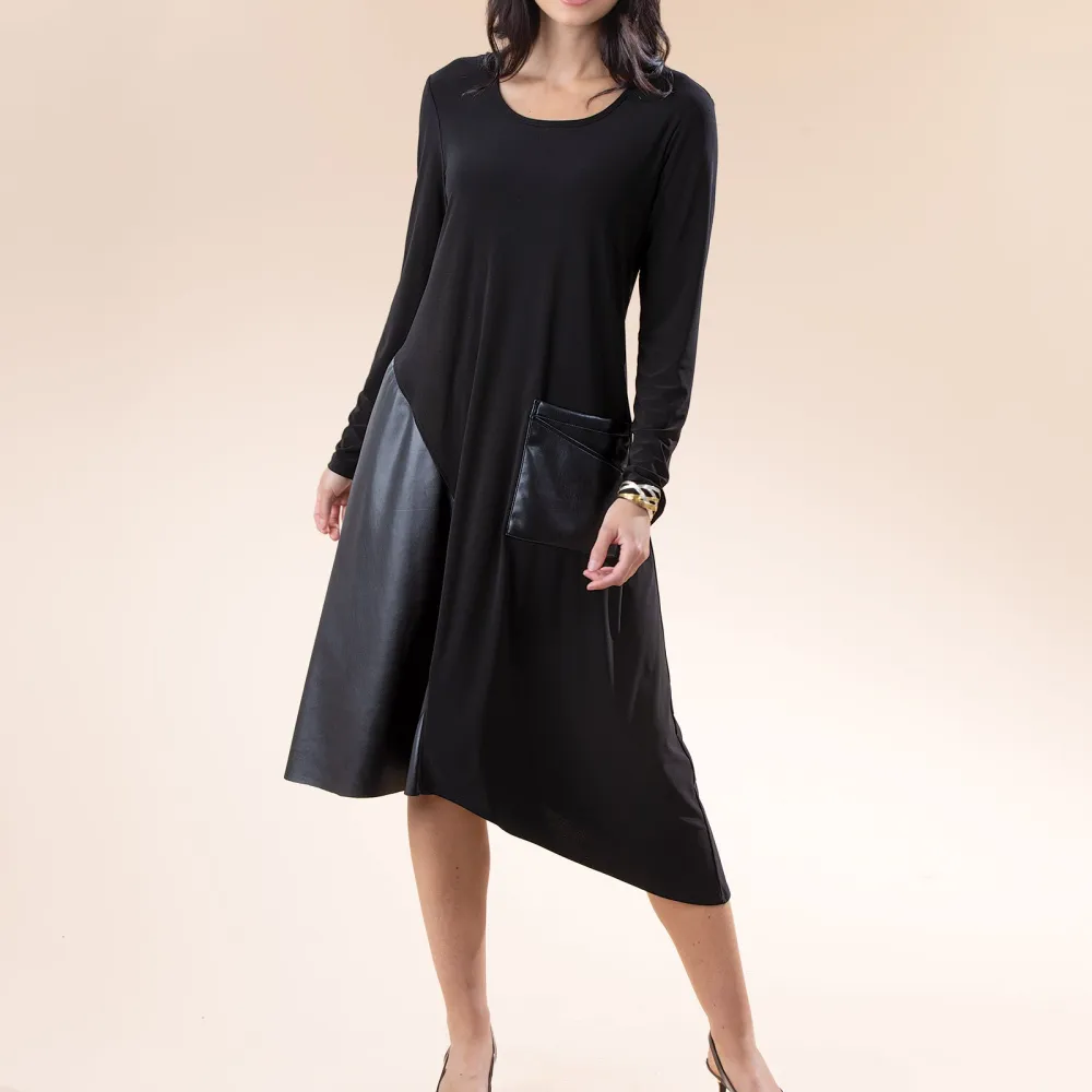 Mixed Materials Vegan Leather Dress