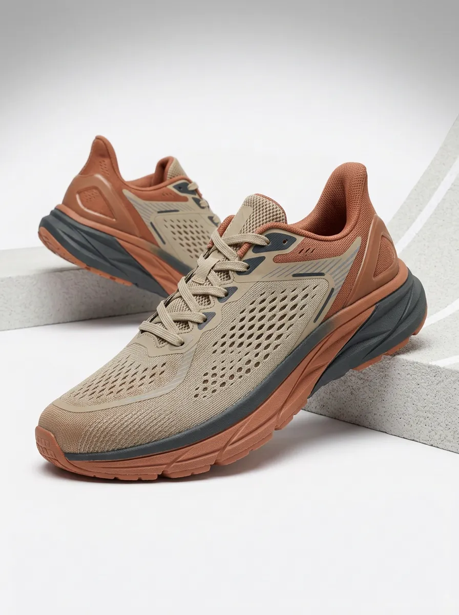 Men's Brown Mesh Breathable Lightweight Printed Running Shoes