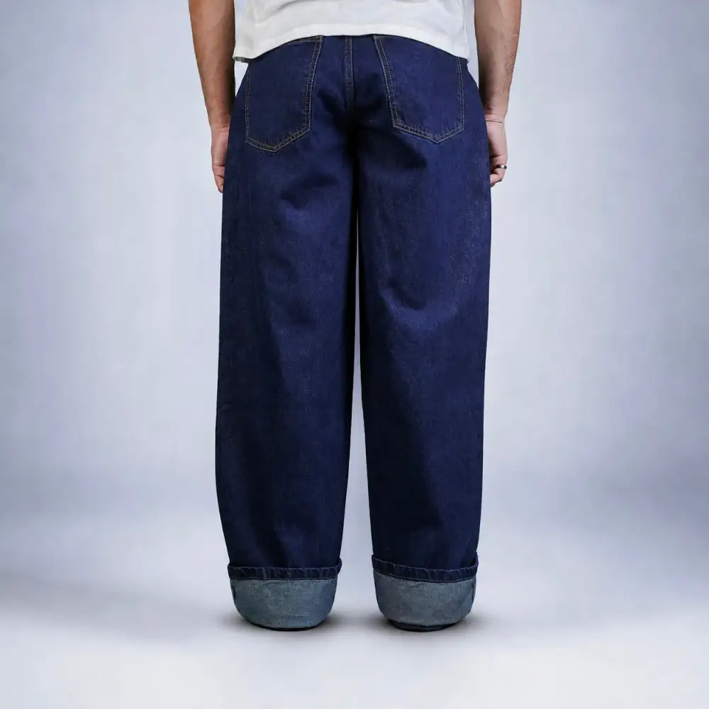 Men's Raw Finish Baggy Stretch Denim Jeans