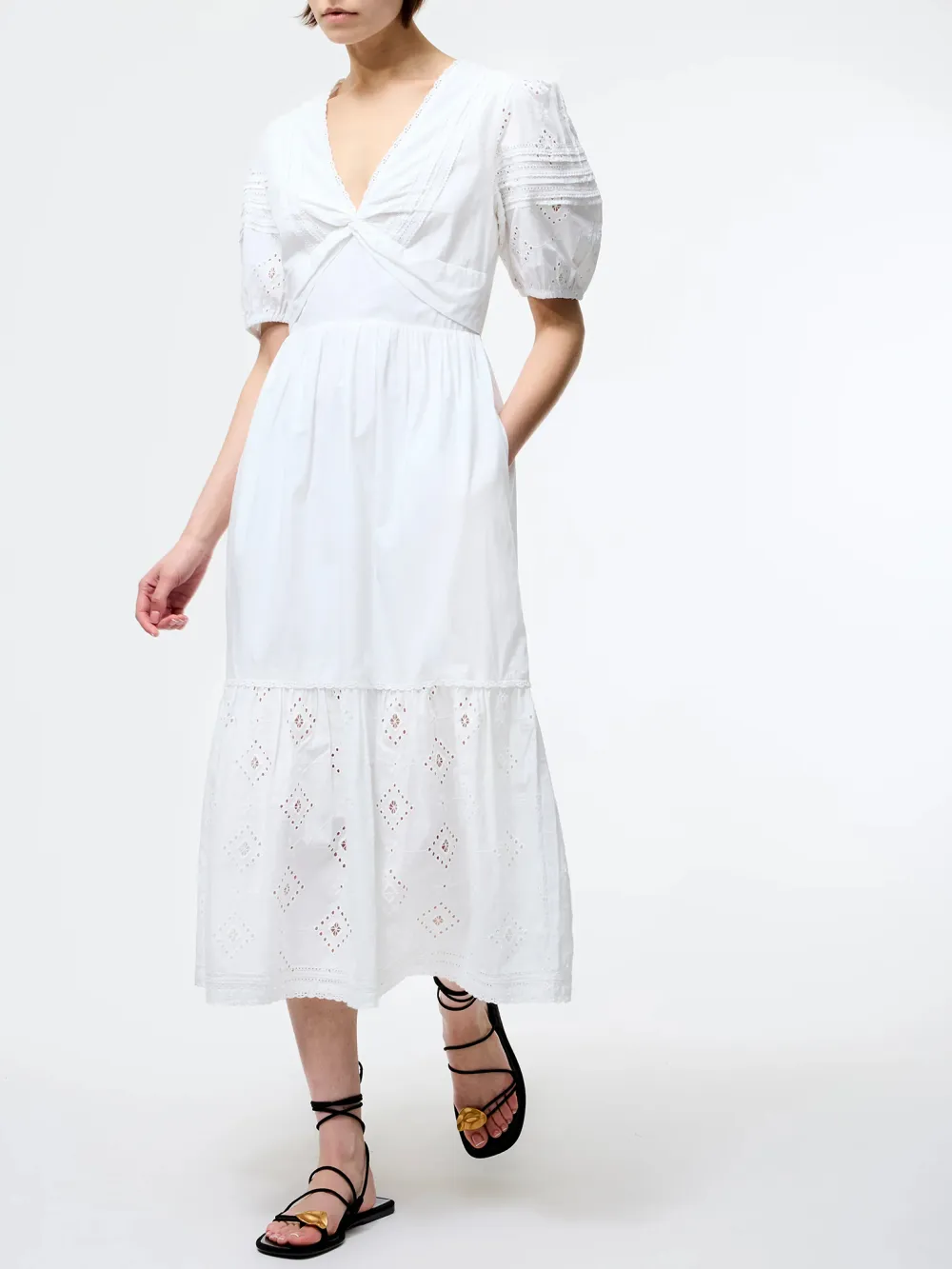 Modern Fashion V-Neck White Art Hollow Dress
