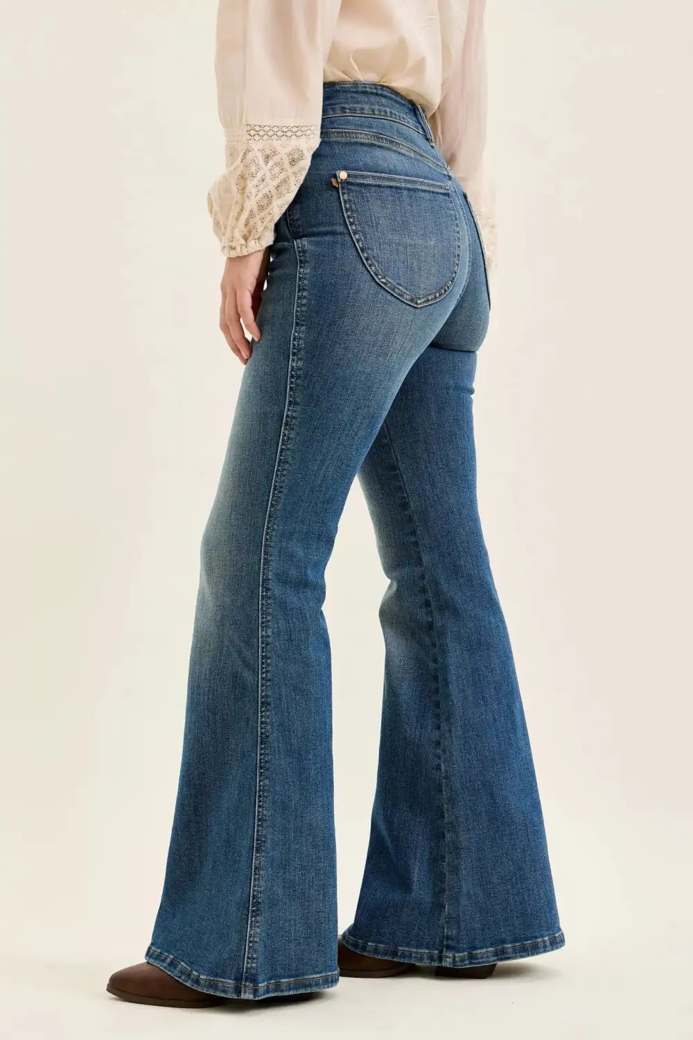 High Waist Flare Leg Button Denim Jeans