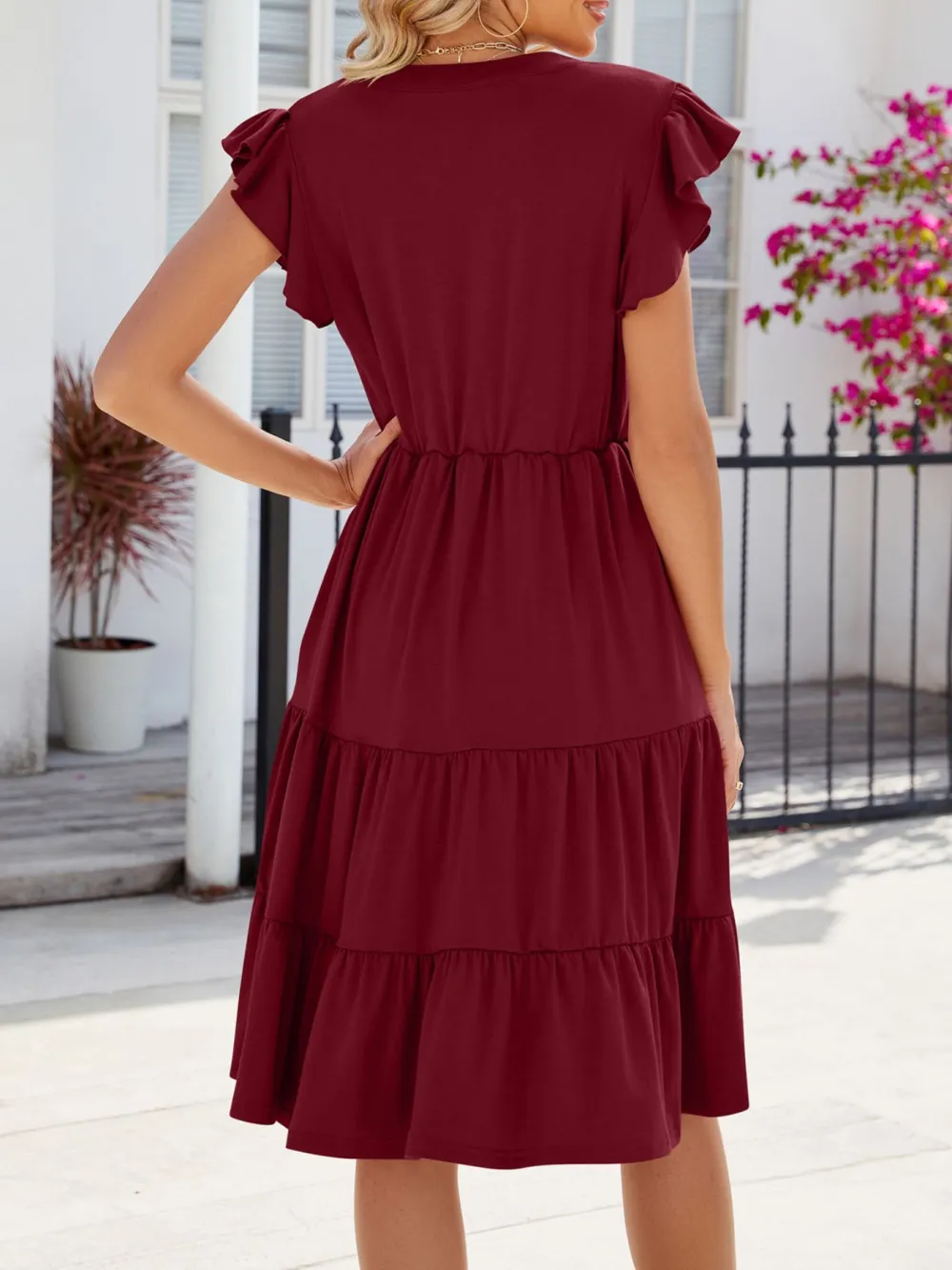 Clean Line Ruffle Tiered Midi Dress