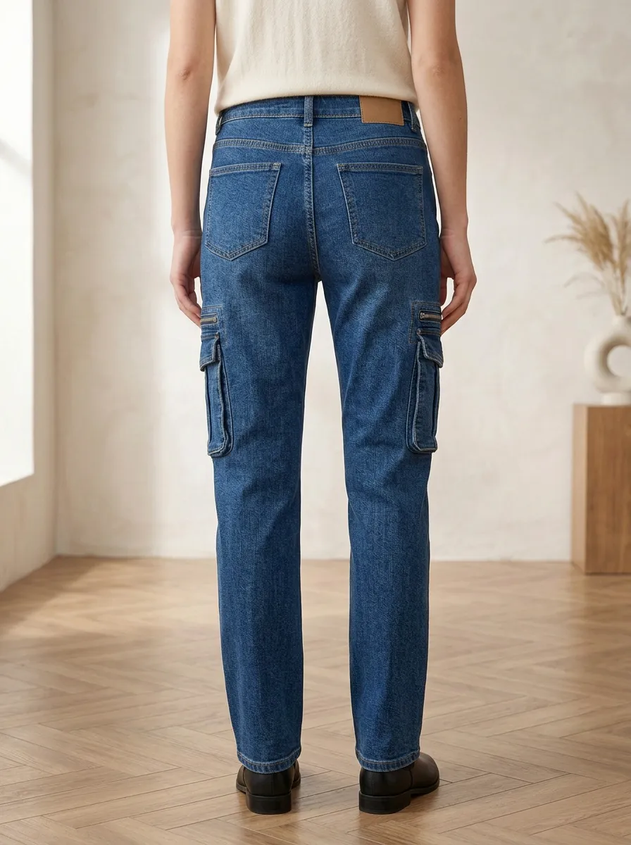 Women's Casual Streetwear Multi-Pocket Zipper Denim Cargo Pants