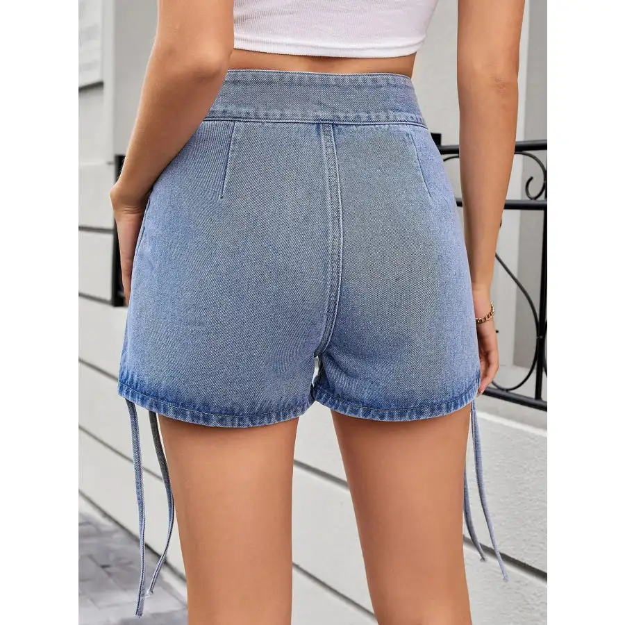 Ruched Side Drawstring Denim Shorts