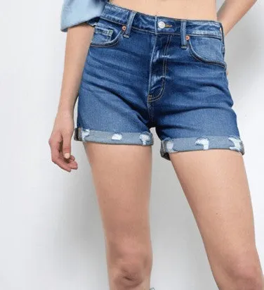 Weekend High Rise Cuffed Stretch Denim Shorts