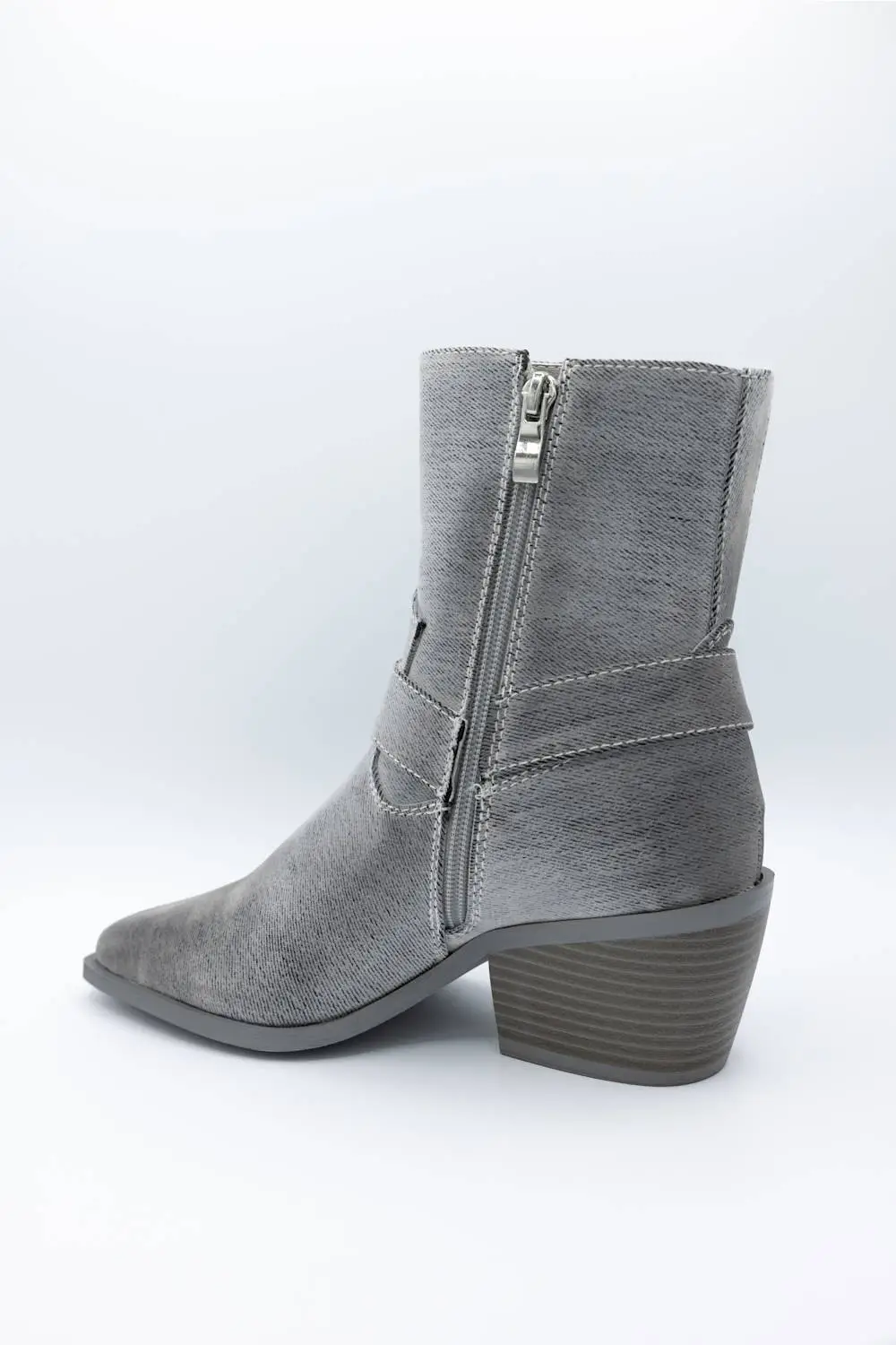 Harness Suede Pointed Toe Mid Calf Bootie
